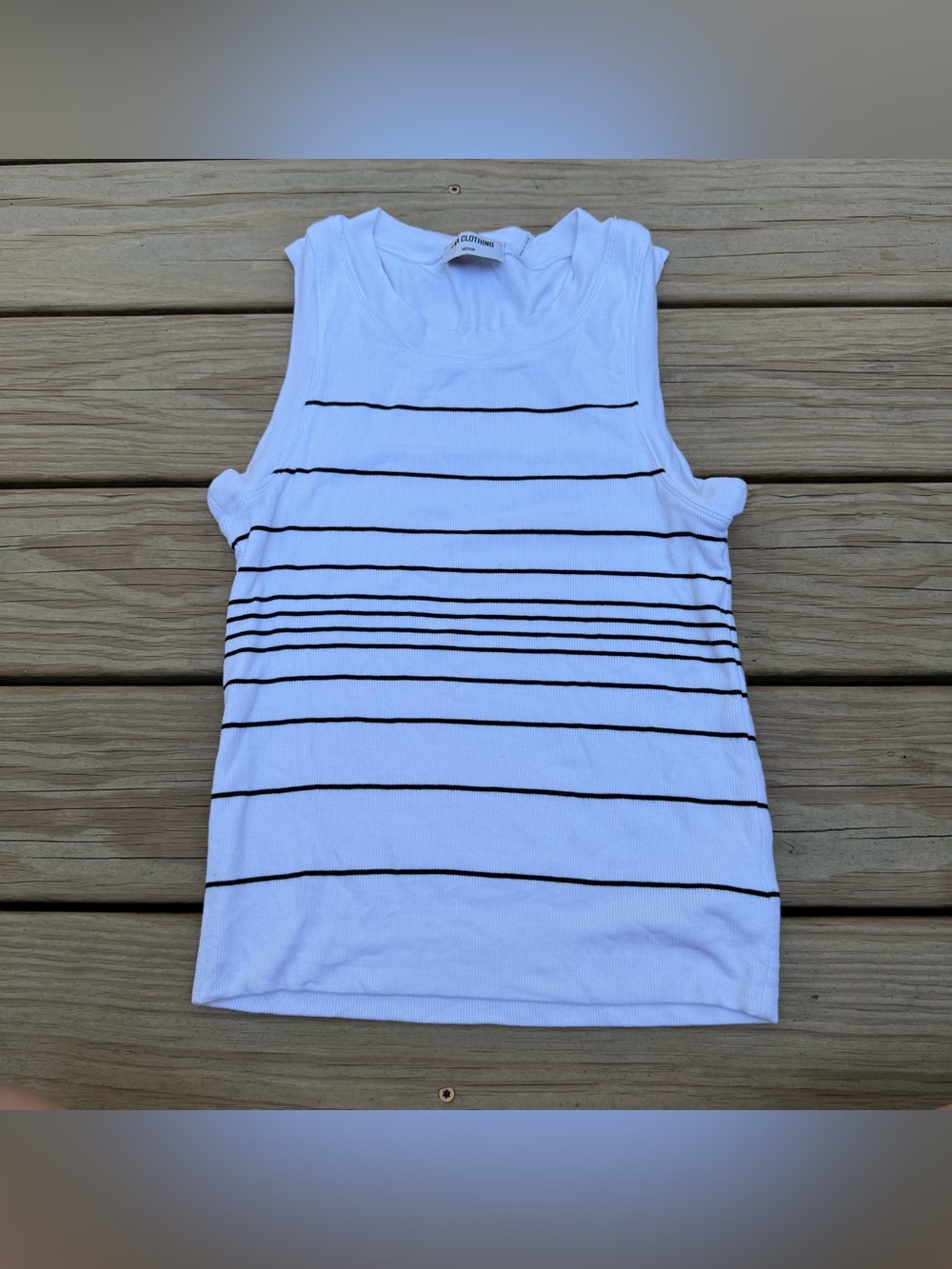 LNA Ribbed White & Black Striped Tank Top